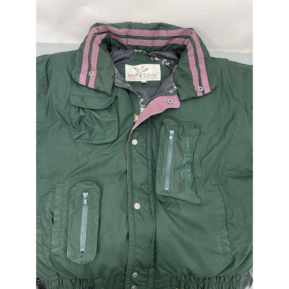 Vintage 90s Triple Fat Goose Jacket Down Puffer Retro Green Purple Womens XL - Picture 6 of 13